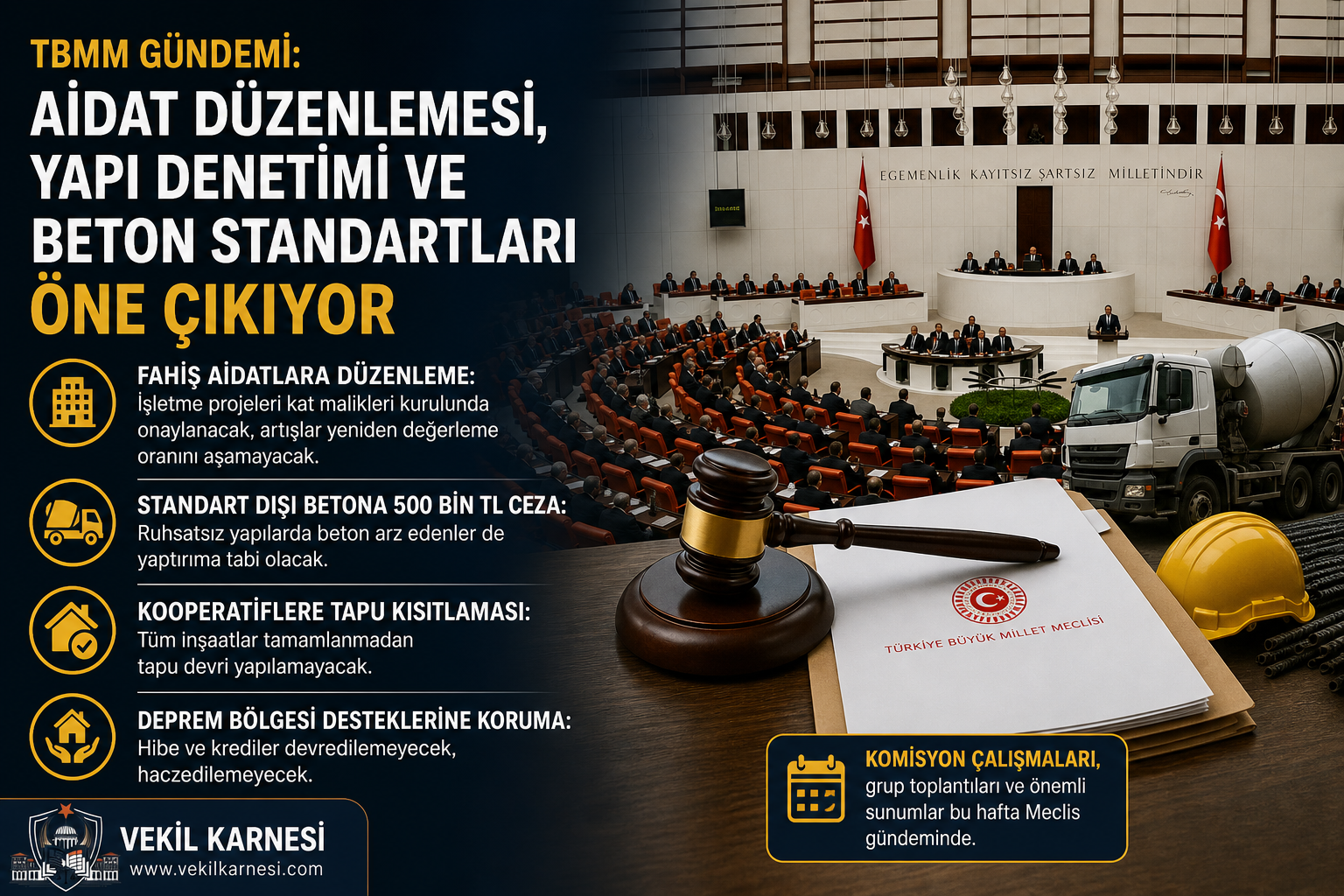 TBMM Gündemi: Aidat Düzenlemesi, Yapı Denetimi ve Beton Standartları Öne Çıkıyor